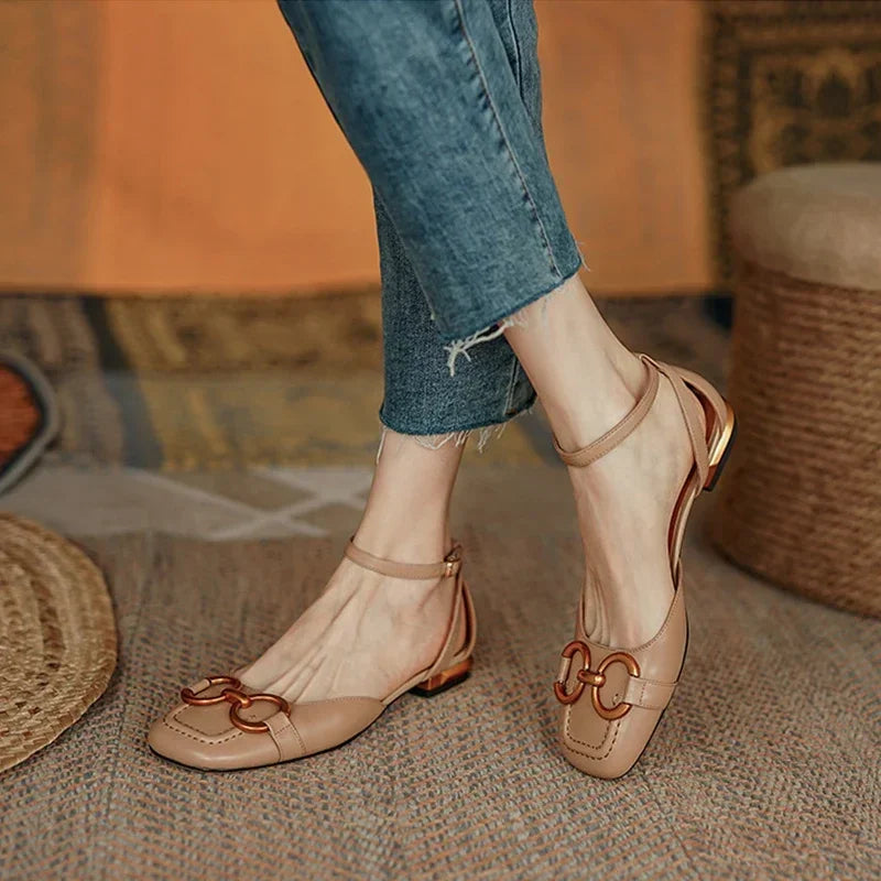 Women's Sandals Elegant Office Ladies Shoes and Sandals Women Casual Shoes Square Heel Sandals Slip On Woman Flats