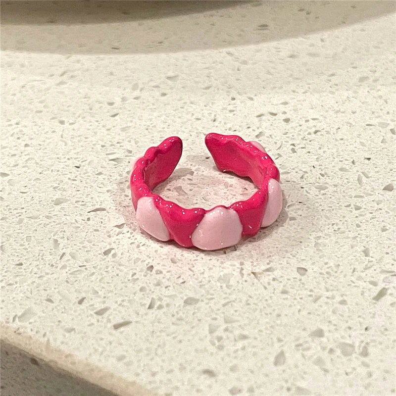 Love zircon inlaid pink handmade drip glaze enamel ring Y2K creative open ring female accessories jewelry gift
