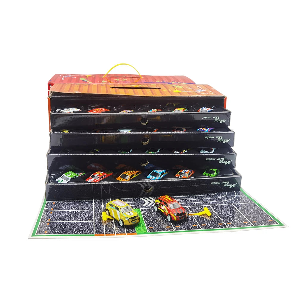 10-48 Pieces Mini Car Set Inertia Pull Back Cars for Boys Plastic Vehicle Model with Container Collection Toy Birthday Gift Kid