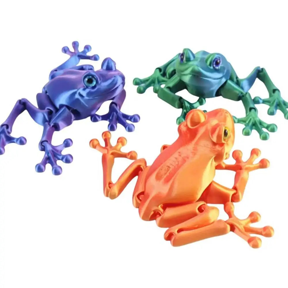 3D Printed Cute Frog Model Multi-joint Movable With Glittering Eyes Simulated Animals Model For Room Decor Accessories Kids Gift