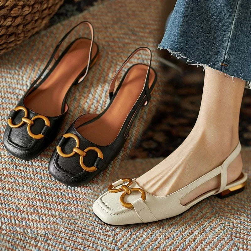 Women's Sandals Elegant Office Ladies Shoes and Sandals Women Casual Shoes Square Heel Sandals Slip On Woman Flats