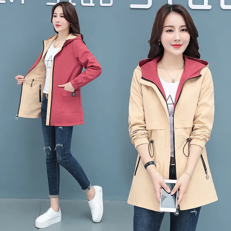 Spring Autumn Jacket Women's Loose Coat 2025 New Double-sided Wear Trench Coat Mid-length Windbreaker 5XL Women's Top