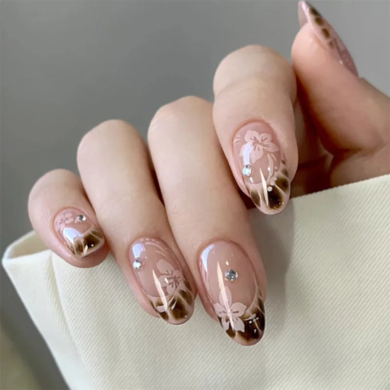 Autumn Matte Press-On Nails | 24pcs Rose Leaf Almond | Full Cover Acrylic Nail Tips with Glue