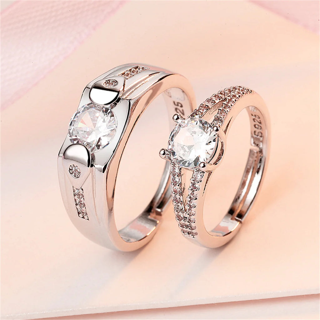 2Pcs/set Silver Plated Crown Square Couple Rings For Women Men Punk Forever Endless Love Wedding Ring Valentine's Day Jewelry