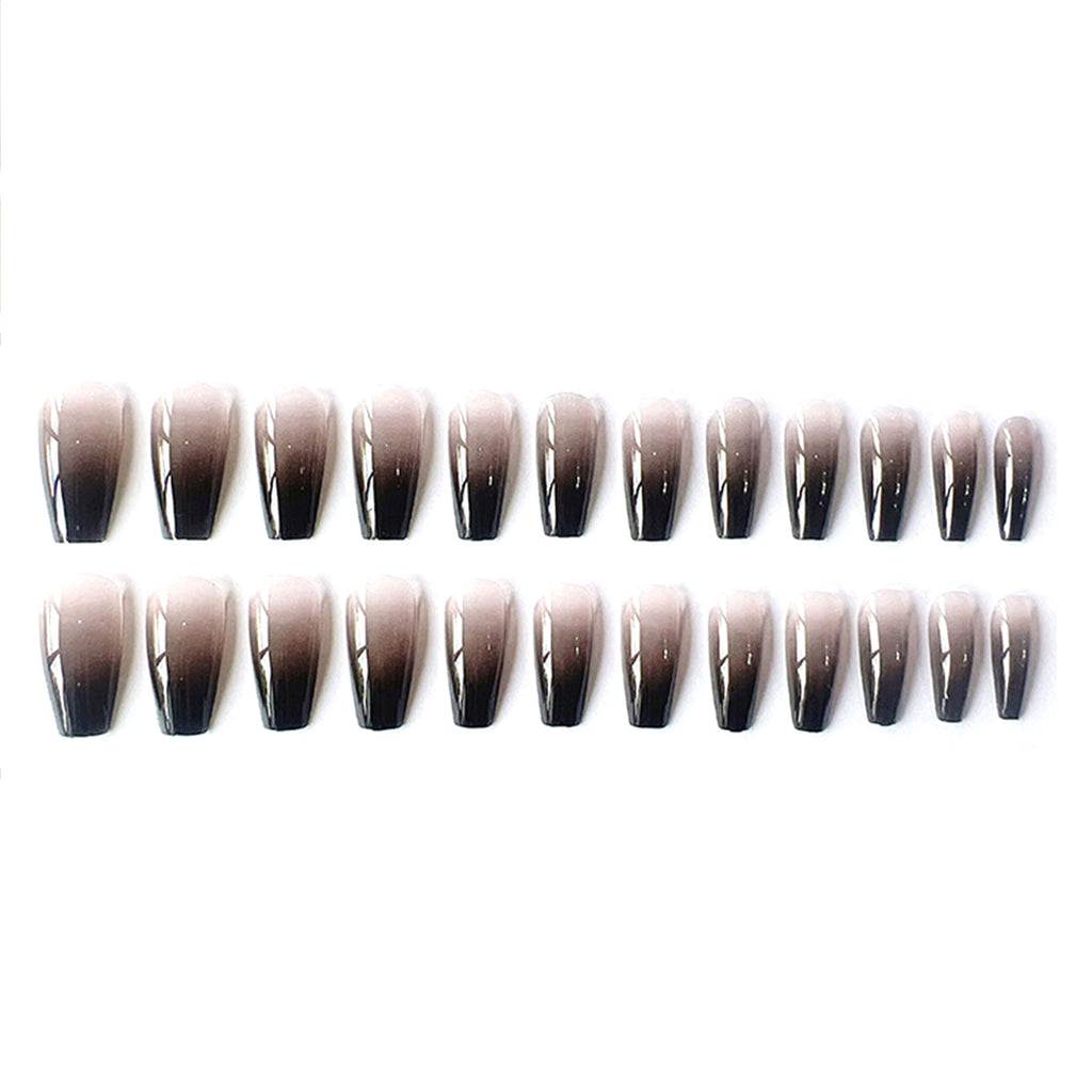 Gradient Black Fake Nails Long Ballerina Nails Press on Simple Full Cover False Nails Tips for Women Girls DIY Manicure 24Pcs