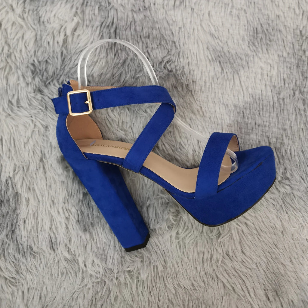 Women Sandals Open Toe Thick High Heels Chunky Cross Strap Buckle Platform Pumps Dress Party Wedding Shoes