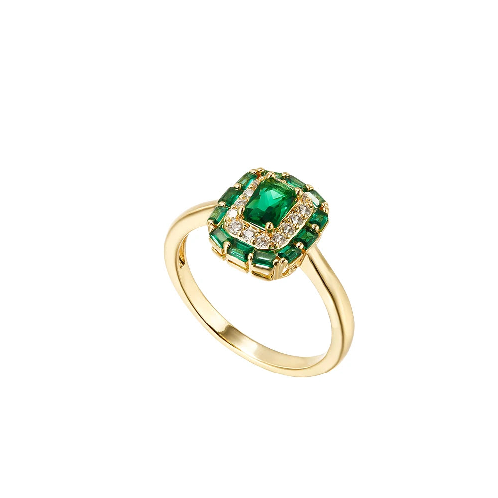 Square design inlaid zircon earrings ring for women fashion jewelry copper plated 14K gold exquisite luxury suit jewelry gift