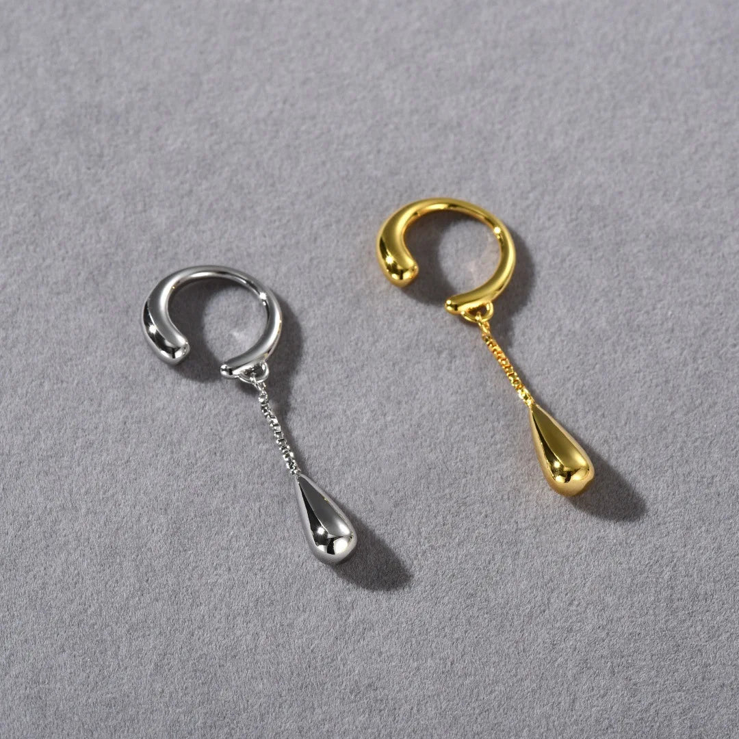 LATS 1 Piece C-shaped Metal Teardrop Tassel Clip Earrings for Women No Piercings Ear Cuff Cartilage Clips Fashion Jewelry