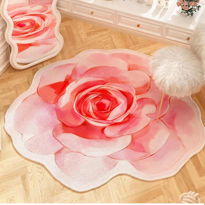 French Style Living Room Decoration Flower Carpet Light Luxury Mirror Floor Mat Girly Rugs for Bedroom Home Irregular Shape Rug