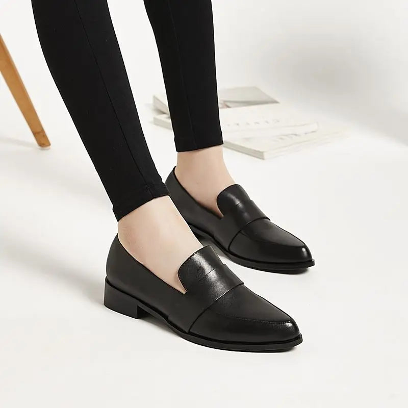 Shoes for Women 2025 Pointed Toe Ladies Summer Footwear Low Heel Elegant Black Moccasins Formal Korean Style Chic Point Lastest