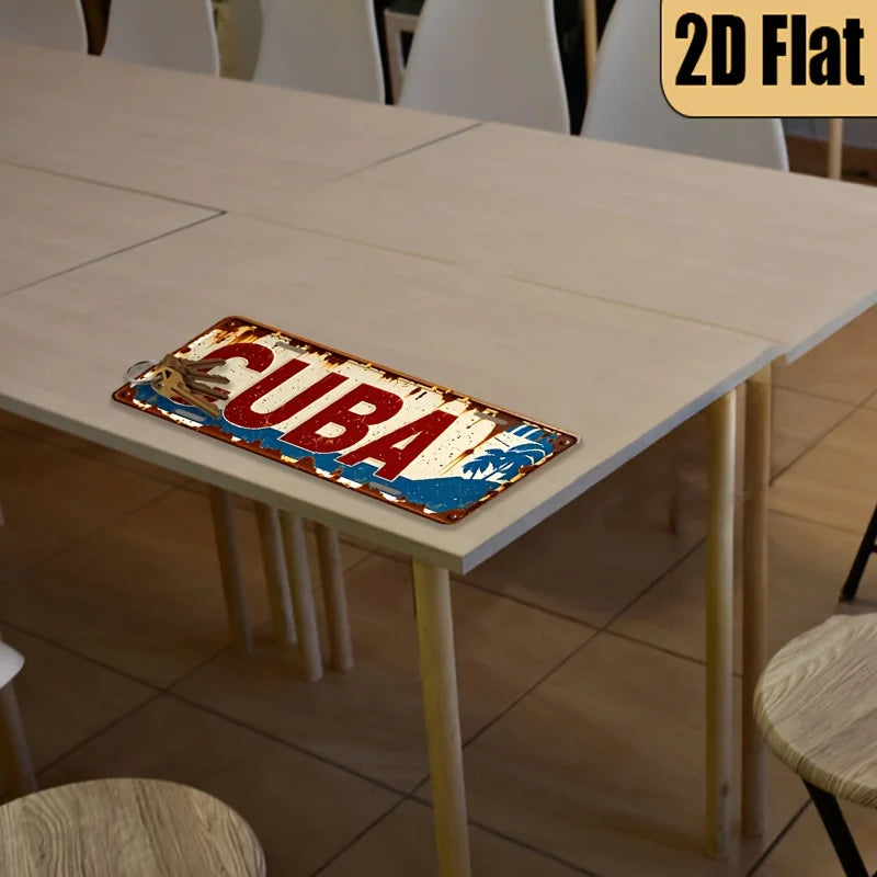1pc, 2D Flat, Vintage Style Aluminum License Plate"Cuban Style"Theme