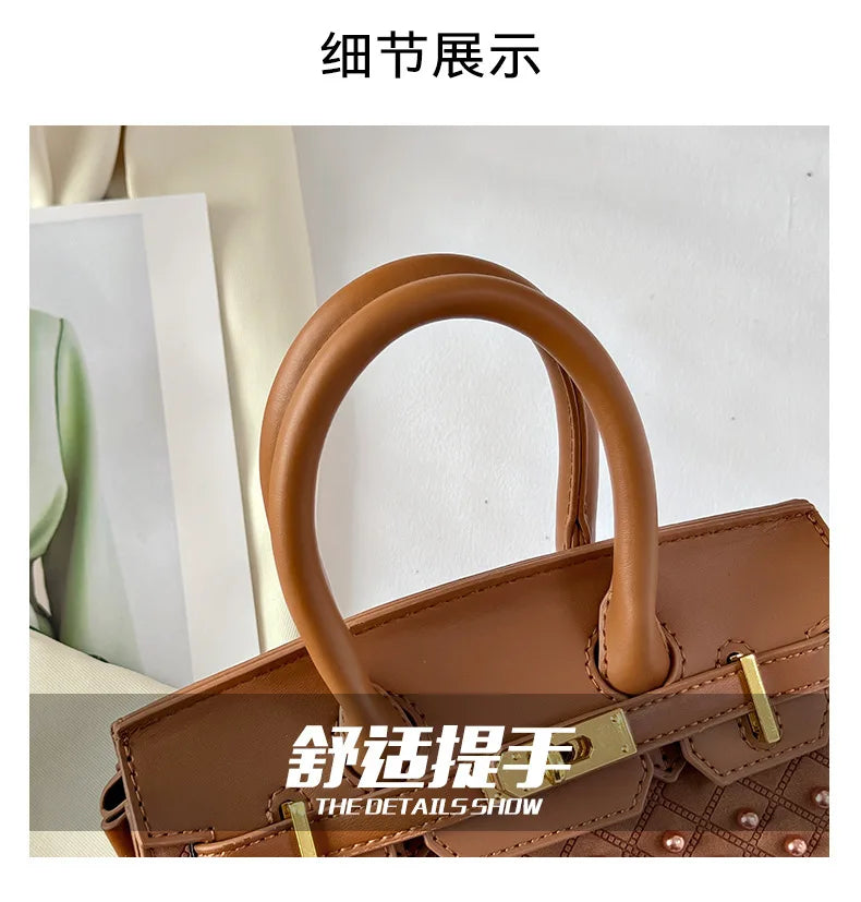 Mini Kelly-Inspired Bag - Women's Heavy Rivet Street Style Handheld Shoulder Crossbody Stylish Versatile