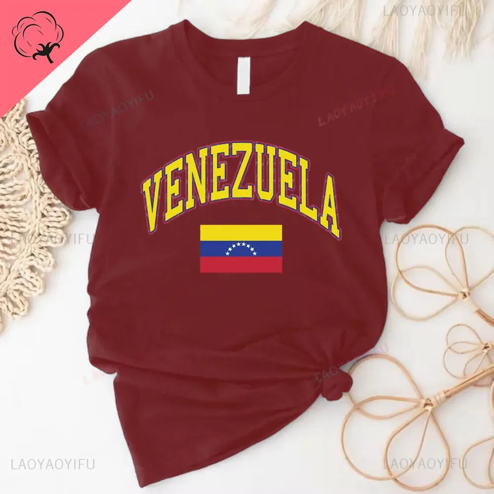 Venezuela Flag Gift T-Shirt South America Venezuelan Heritage Cotton Shirt Proud Roots Born Friends Family Present Venezuelans