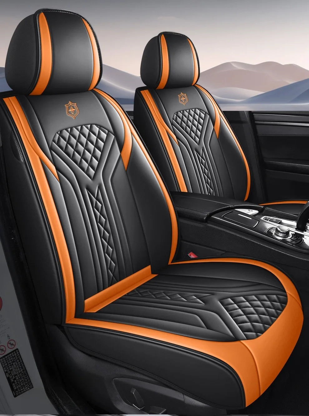 5 Seats PU Leather Car Seat Covers Full Coverage Split Headrest Soft Sponge Filled Comfortable Wear Resistant Non Slip