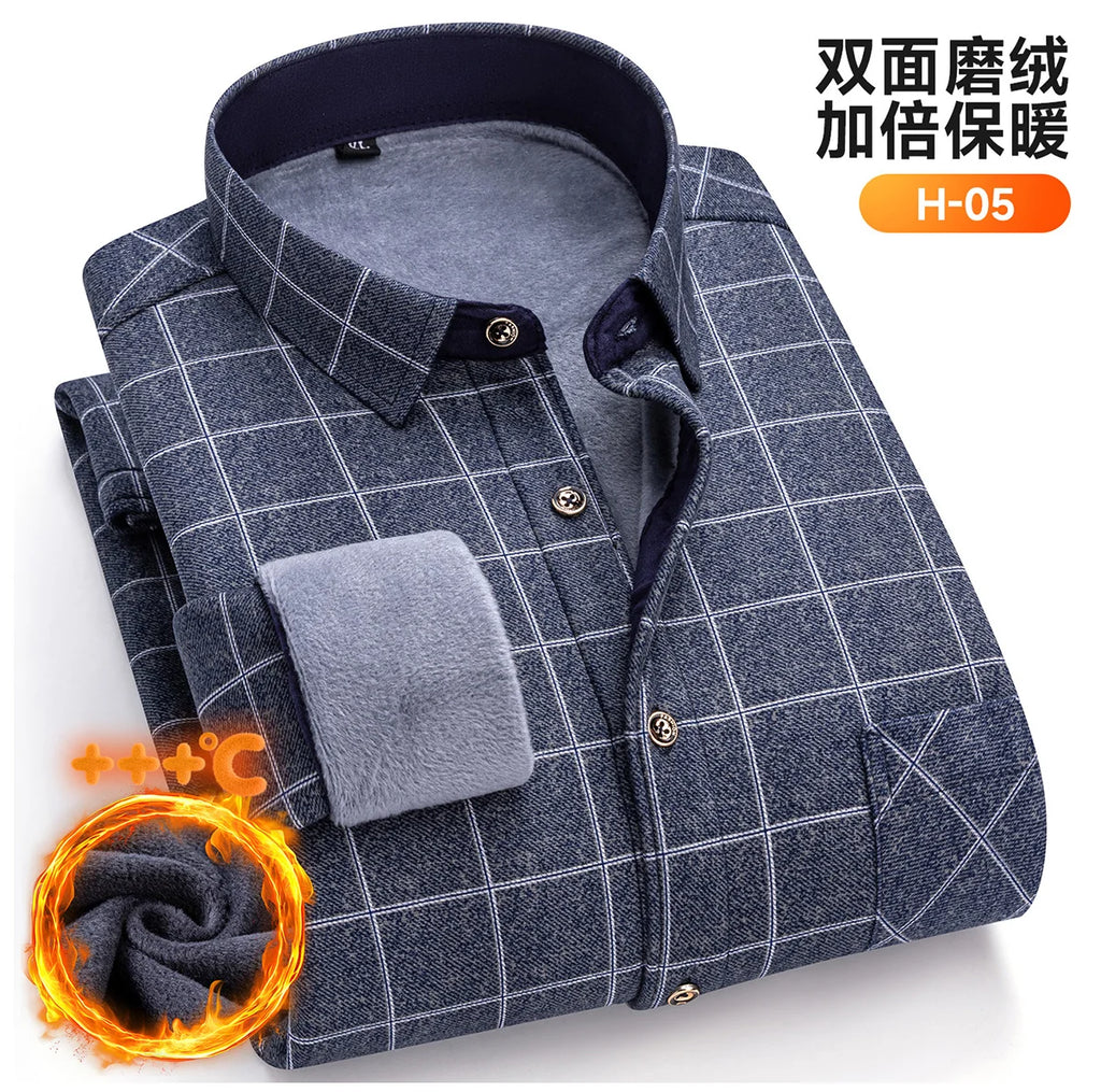 Winter Warm Men's Plaid Shirts Thickened Flannel Casual Menswear Long Sleeve Plus Size Office Workwear Casual Male Check Shirts