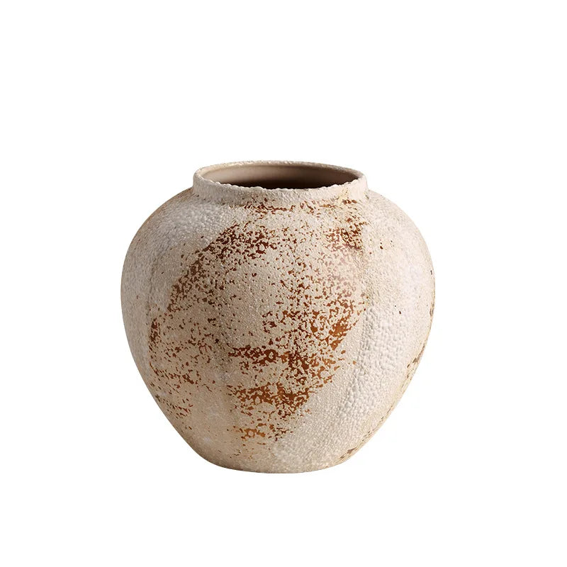 Ceramic Vase Mottled Antique Pottery Jar Wabi Sabi Style Decoration Foyer TV Cabinet Flower Arrangement Ceramic Large Vase Decor