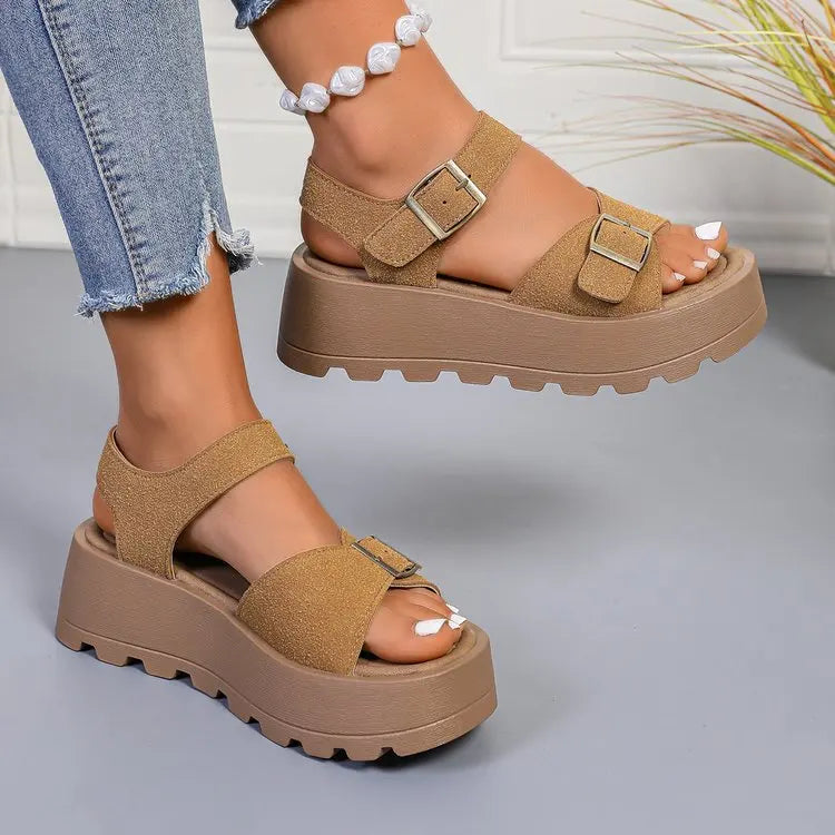 Summer Chunky Sandals 5cm High Heels Platform Women's Wedge Heels Slides Casual Woman Beach Thick Bottom Sandals Women 320