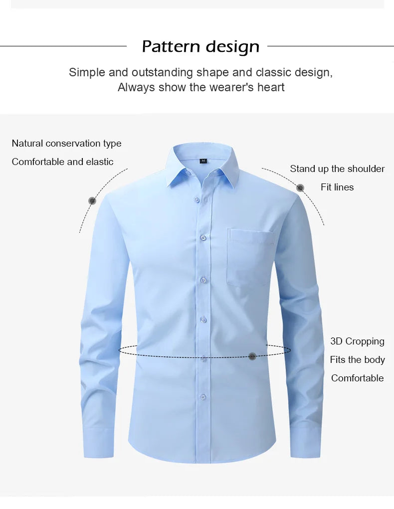 New spring and summer American men's shirt business casual long sleeve slim professional formal wear free ironing solid color