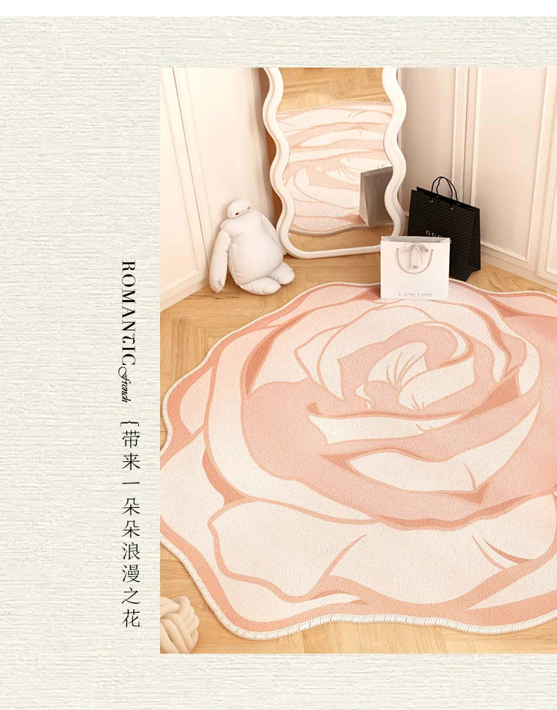 French Style Living Room Decoration Flower Carpet Light Luxury Mirror Floor Mat Girly Rugs for Bedroom Home Irregular Shape Rug