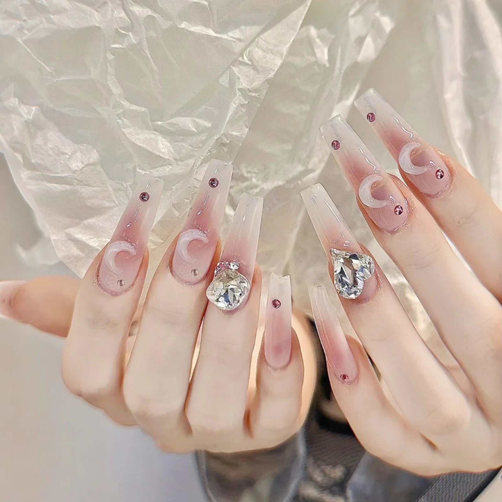 Gradient Black Fake Nails Long Ballerina Nails Press on Simple Full Cover False Nails Tips for Women Girls DIY Manicure 24Pcs