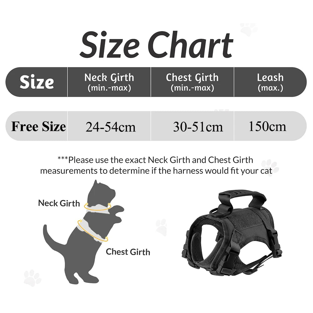 Tactical Cat Harness Leash Set Escape Proof Breathable Military Vest and Velcro for Small Dog Kittens Puppies Walking & Training