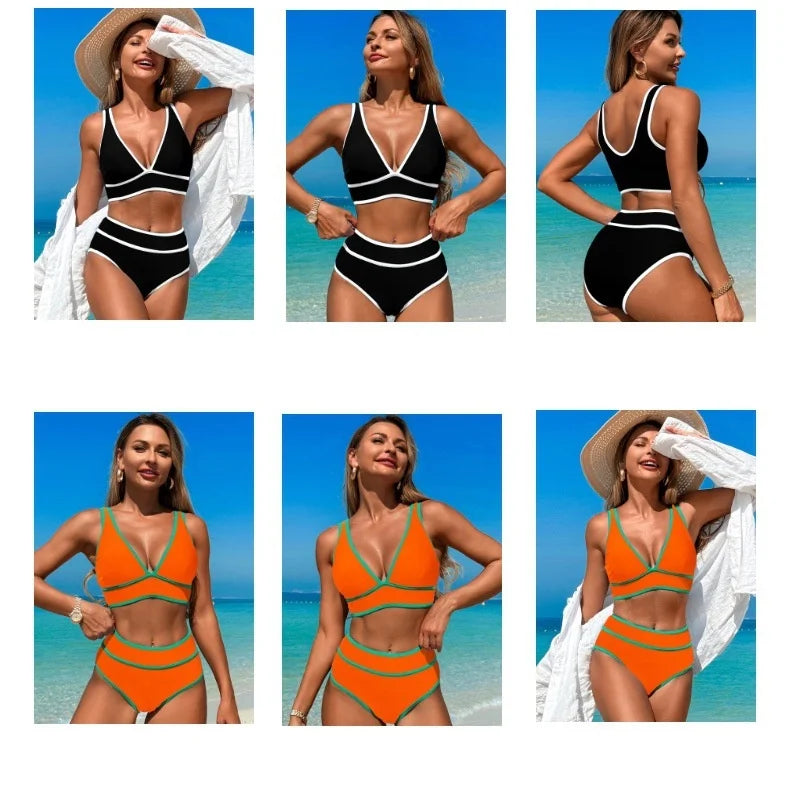 New Swimsuit For Women's Two-piece Bathing Suit Solid Color Beach Wear Push Up Monokini Swim