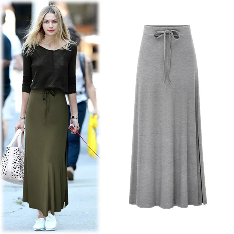 Plus Size Women's Clothing 2025 Fashion Knit Skirt Female High-waisted Long Split A-line Skirt Comforts Women Skirt