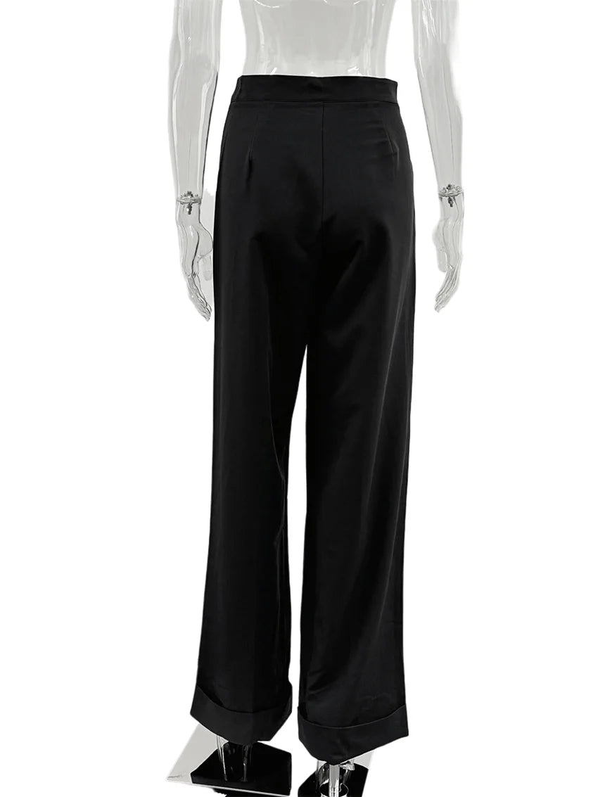 Parc Fee Fashion Loose Black Office Women's Pants Casual High Waist Wide Trousers Elegant Classic Full Length Pants Female