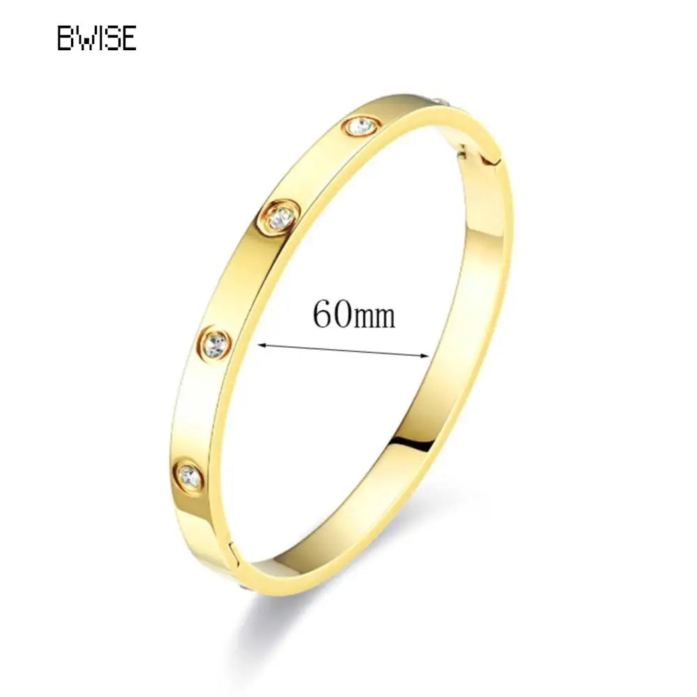 New Design Zircon inlaid Bracelets & Bangles For Women Gold Silver Color Stainless Steel Waterproof Luxury Brand Jewelry Gifts