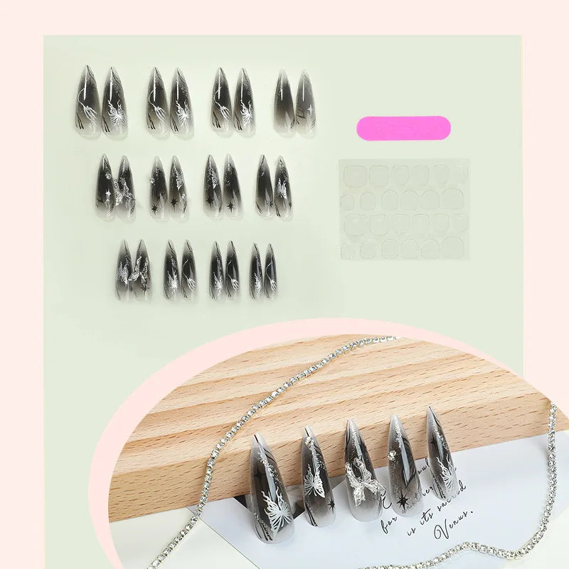 Gothic Bat Press-On Nails | 24pcs Reusable Acrylic | Halloween & Everyday
