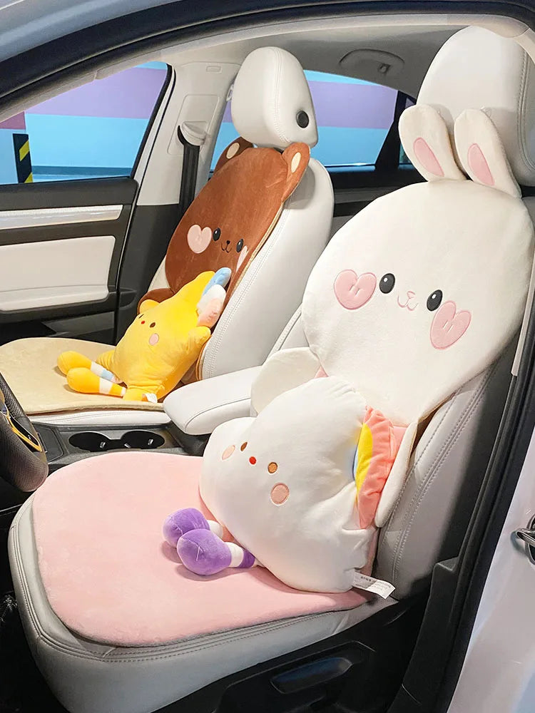 Cute Cartoon Animal Car Seat Covers Cushion Breathable Ice Silk Universal For Women Ladies Gifts Auto Interior Decor Accessories