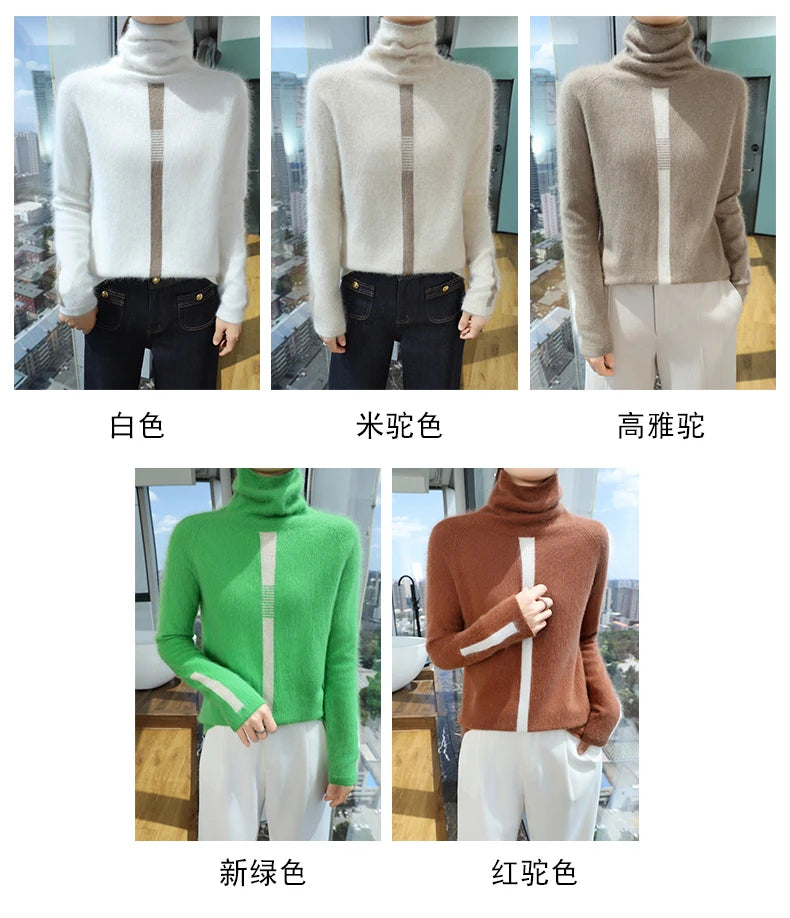 Women's Mink Cashmere Sweater High Neck Long Sleeve Autumn and Winter Fashion Soft Pullover Turtle Neck LuXury Women Top Jumper
