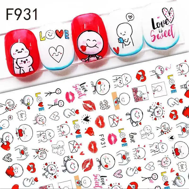 1PCS Valentine's Day Nail Stickers Cartoon Love Nail Supplies Nail Decals for Ladies Nail Art Decoration