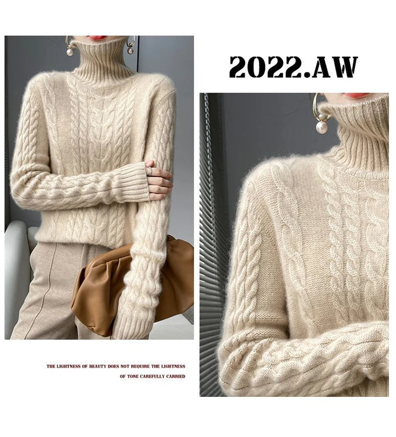 Street Turtleneck Sweater Women 2023 Autumn Winter Long Sleeve Cashmere Female Knitted Pullover Loose Lady Thicken Knitwear