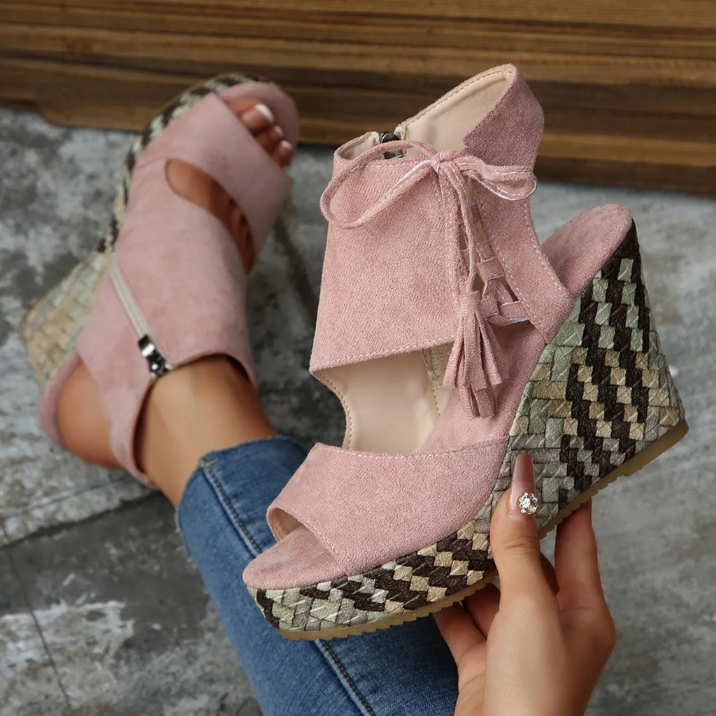 Women High Heels Suede Wedge Sandals 2026 New Women Fashion Bohemian Platform Women Shoes Summer Super Heel Comfort Sandals