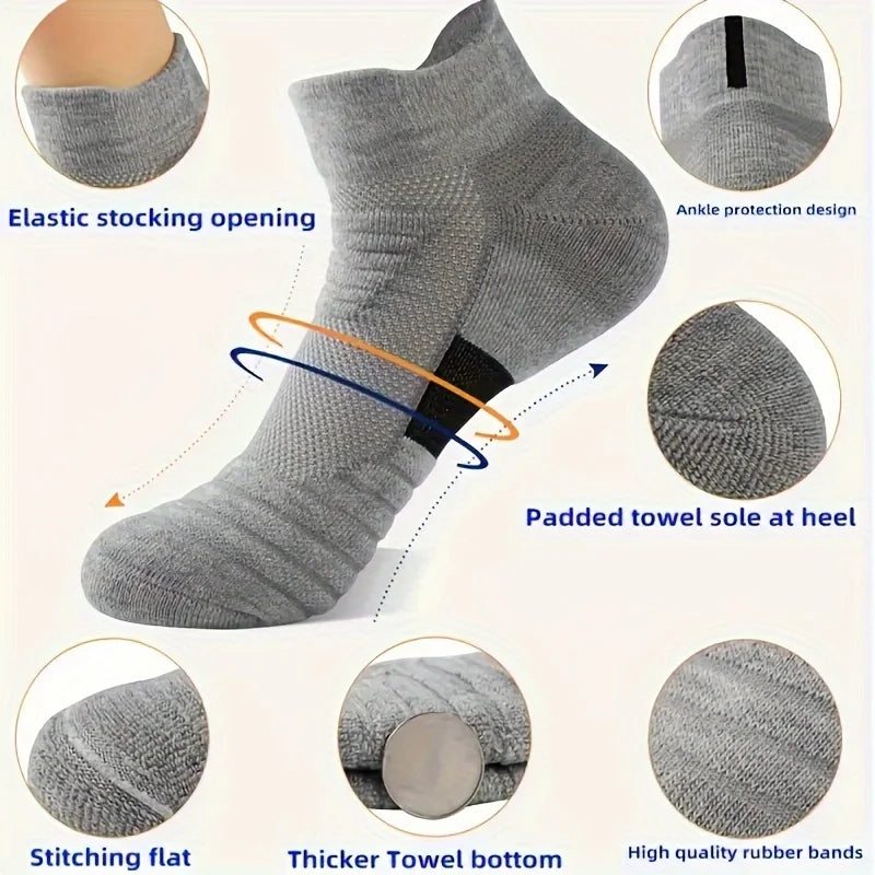6/3/1 Pairs New Men Sports Running Fitness Flight Short Tube Socks Women's Towel Bottom Basketball Socks Solid Color Black Socks