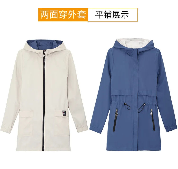 Spring Autumn Jacket Women's Loose Coat 2025 New Double-sided Wear Trench Coat Mid-length Windbreaker 5XL Women's Top