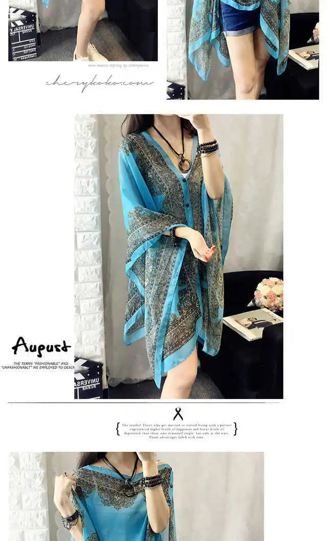 Fashion Woman Scarf Shawl Beach Cover-Ups Blouses Sun Protection Cardigan Summer Beach Holiday Cardigan Women Long Blouses Tops