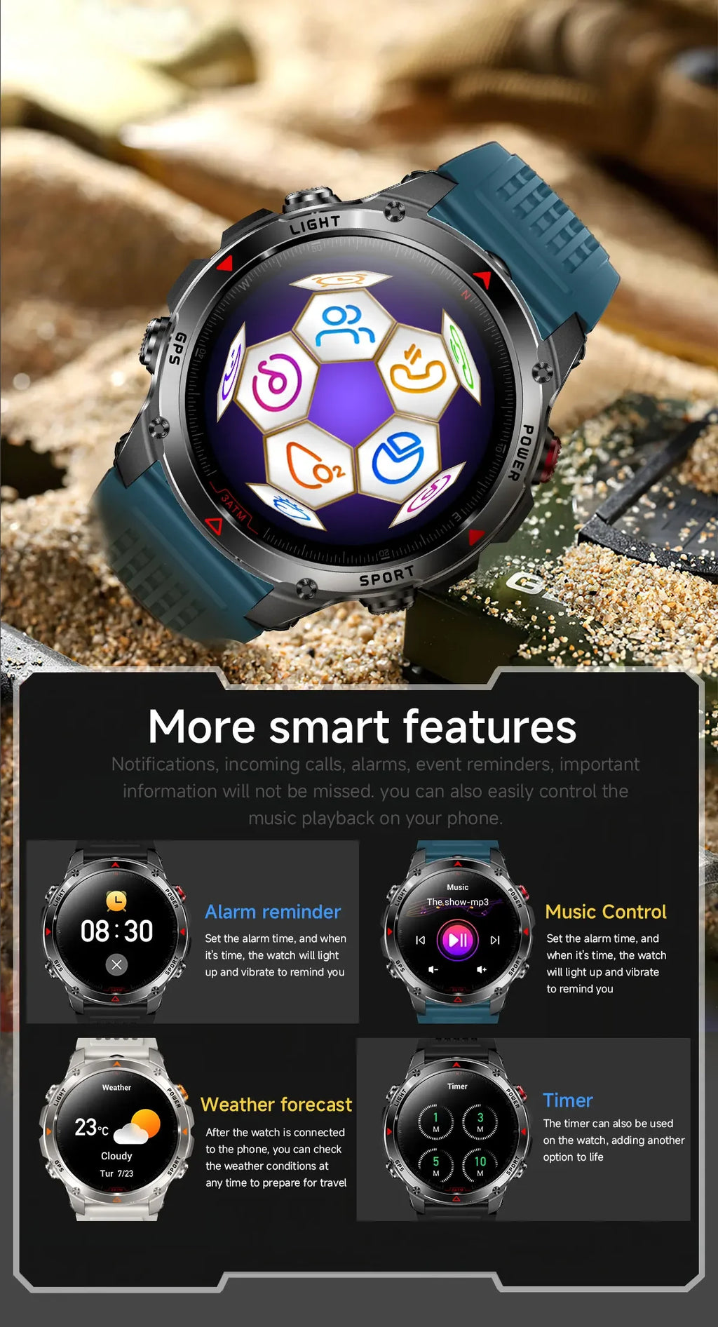 Smart Watch For Men 1.46'' 360*360 HD AMOLED Color Display Voice Call Compass LED Sports Fitness Waterproof Watch Ladies