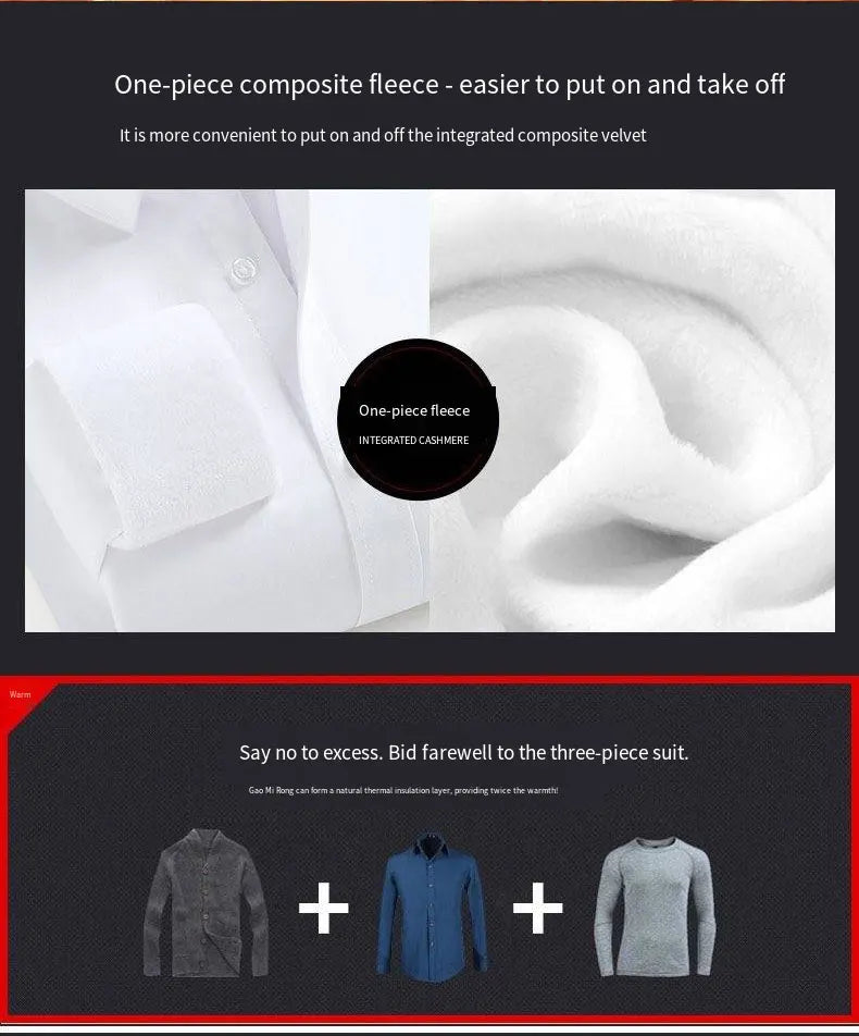 Winter and autumn men's long-sleeved warm-weather shirts for business and casual wear, non-stretchable men's clothing