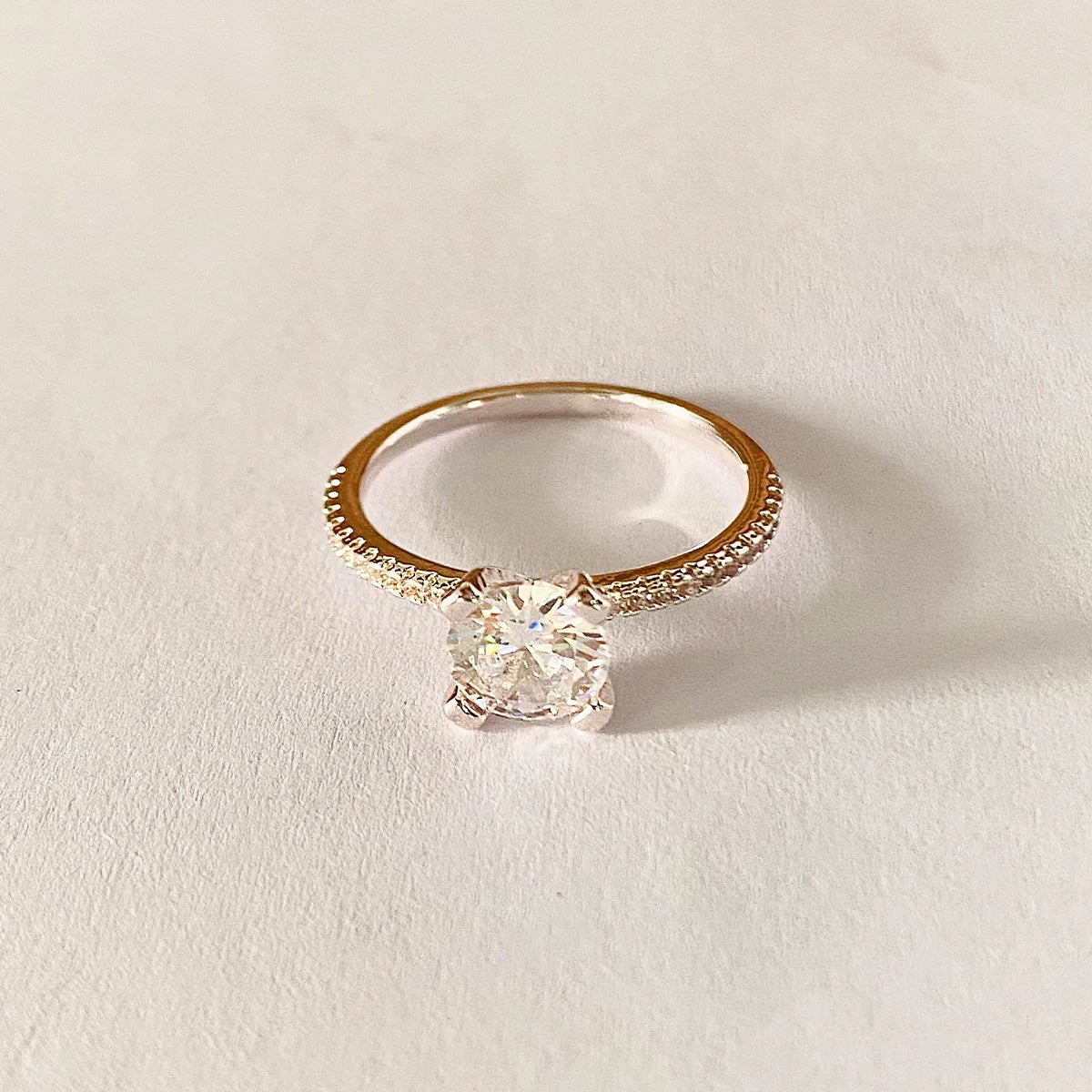 Lxalry Platinum Rhinestone Ring – 4-Claw Double Stone, Handmade Lightweight Jewelry for Day to Night
