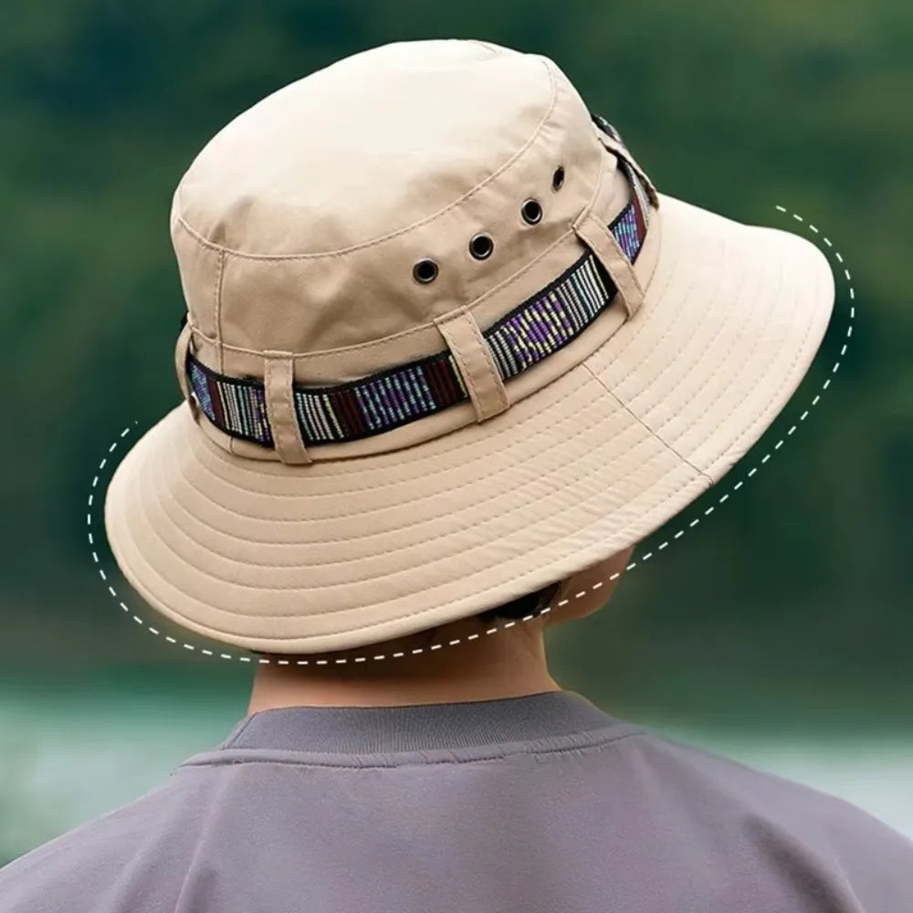 Casual Sun Protection Sun Hats Breathable Adjustable Drawstring Bucket Hat Quick-Dry Fisherman Hats Outdoor