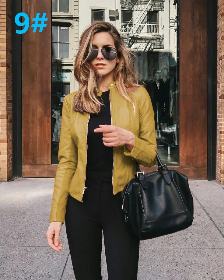 Female Jackets Office Lady Casual Coats Autumn Fashion Short Thin Women Flight Jacket Pu Leather Outwear Zipper Outfit 2024