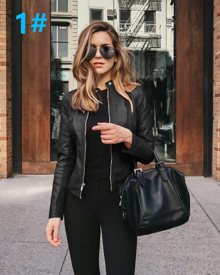 Female Jackets Office Lady Casual Coats Autumn Fashion Short Thin Women Flight Jacket Pu Leather Outwear Zipper Outfit 2024