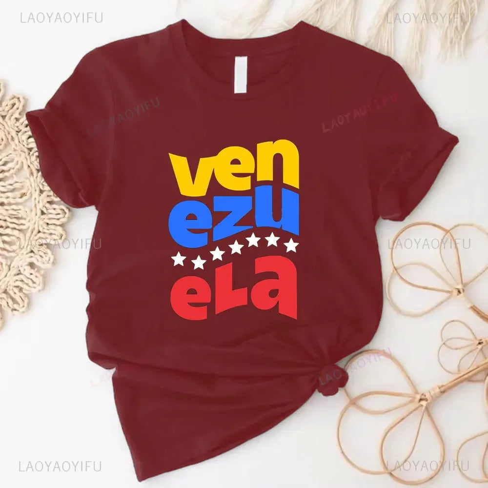 Venezuela Flag Gift T-Shirt South America Venezuelan Heritage Cotton Shirt Proud Roots Born Friends Family Present Venezuelans