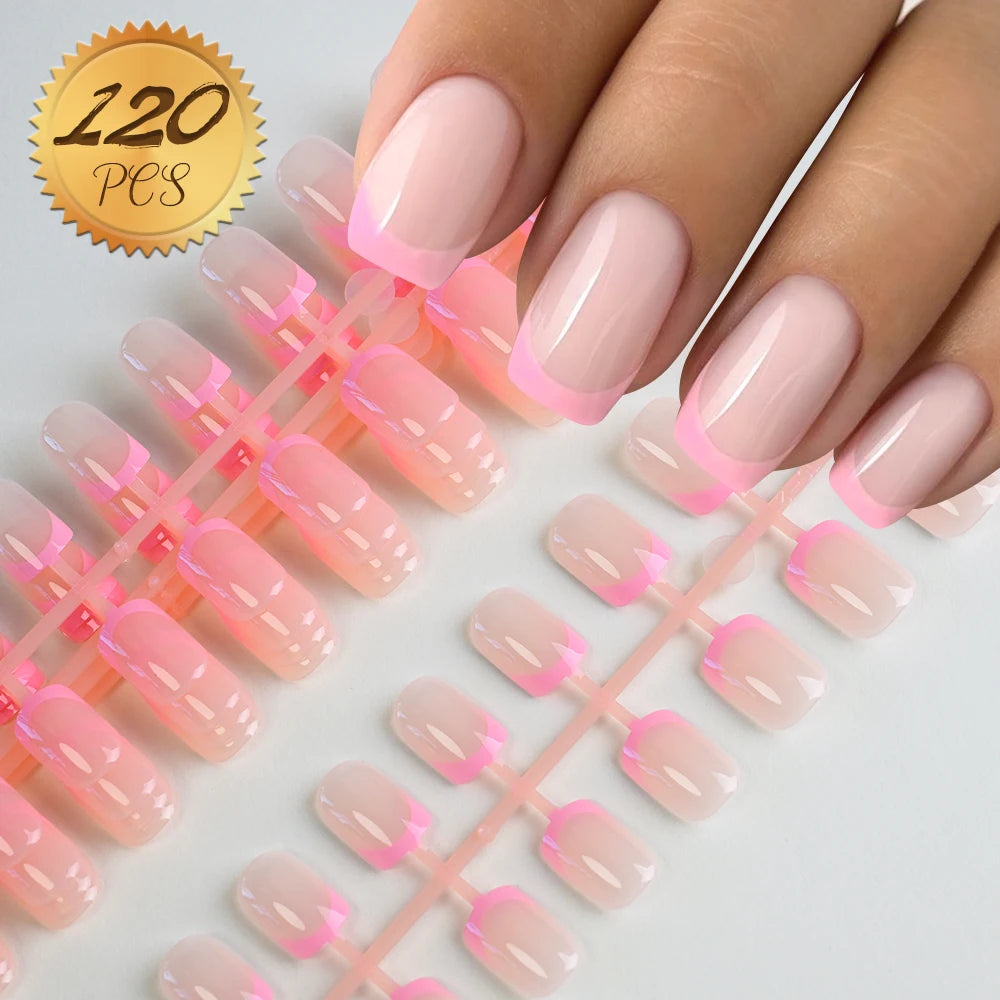 100pcs Light Pink Press-On Nails | Short & Medium Square | 10 Sizes Full Cover Nail Tips