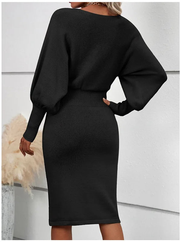 Women Knit Dress Sweater Long Sleeve Round Neck Slim Fit Dresses Tight Waist Thick Warm Vestidos Elegant Lady Skinny Autumn