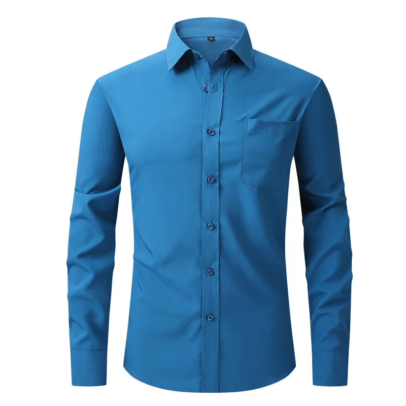 New spring and summer American men's shirt business casual long sleeve slim professional formal wear free ironing solid color