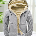 Faux Fur Lined Hoodies for Men Autumn Winter Thicken Fleece Sherpa Jacket Zip Up Hooded Coats with Zipper Pockets for Daily Wear