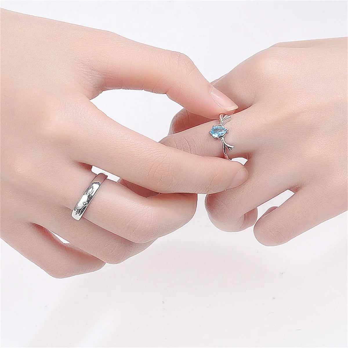 2Pcs/set Silver Plated Crown Square Couple Rings For Women Men Punk Forever Endless Love Wedding Ring Valentine's Day Jewelry